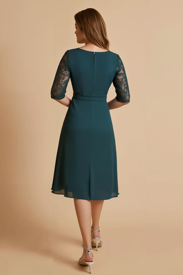 Pin col V mousseline demi-manches Midi Robe mère de la mariée
